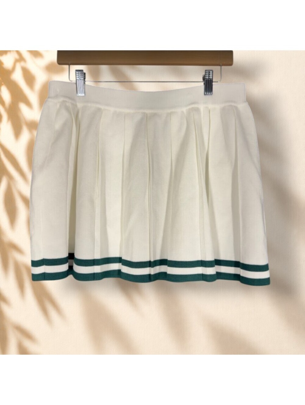 New Blashe Mini Skirt Women L Large White Striped Short Pleated Tennis Pull On